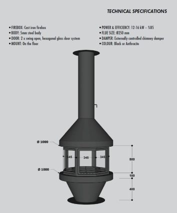 Hanging wood fireplace CUP with glass - Image 2