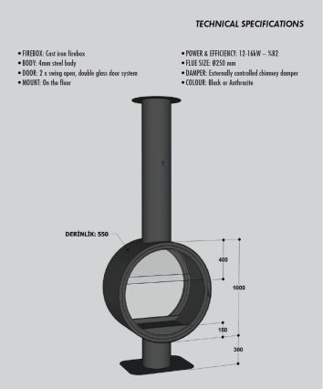 cylinderen Viseći kamin na drva CYLINDER - Slika 1