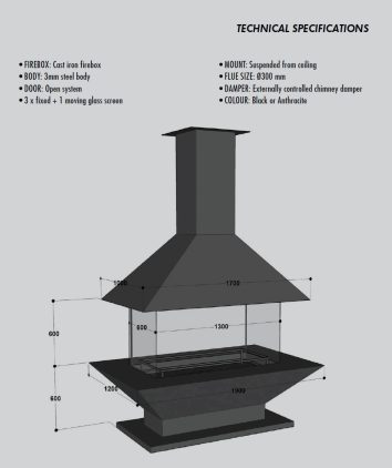 Viseći kamin na drva LOFT - Slika 3