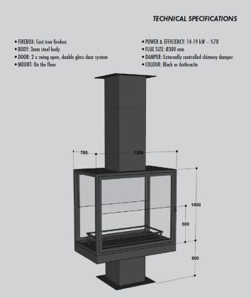 Hanging wood fireplace RECTANGLE - Image 2
