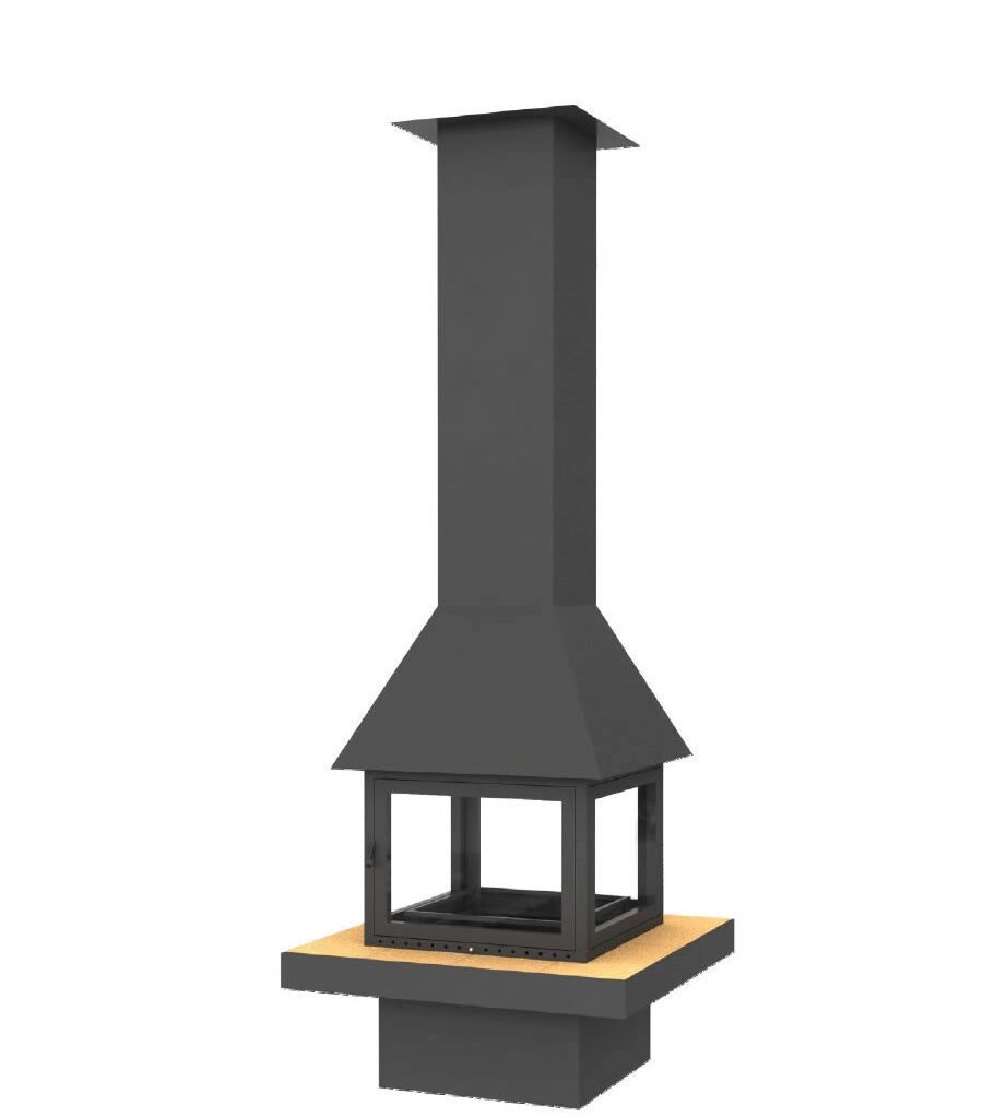 Hanging wood fireplace SQUARE with glass