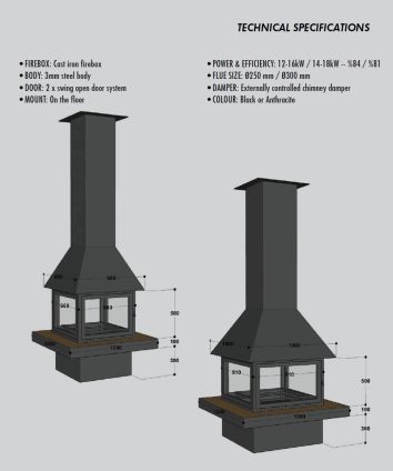 Hanging wood fireplace SQUARE with glass - Image 2
