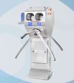 Two-sided through ramp with hand disinfection devices